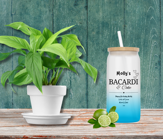 Personalised Ombre Coloured Glass Tumbler - Bacardi Rum Design