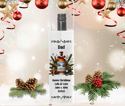 Personalised Bottle Gift Bag - Christmas Whiskey Design