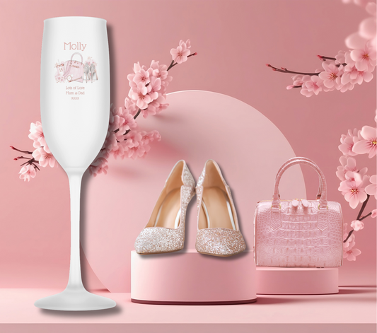 Personalised Flute Glass - Pink Shoes & Handbag