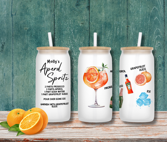 Personalised Frosted Glass Tumbler - Aperol Spritz Cocktail Design