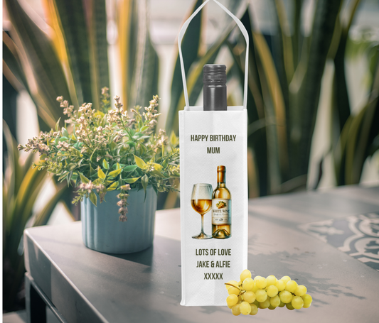 Personalised Bottle Gift Bag - White Wine Design