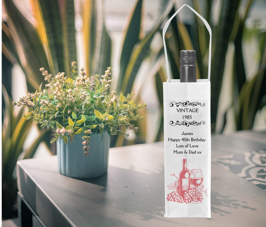 Personalised Bottle Gift Bag - Vintage Rose Wine Design