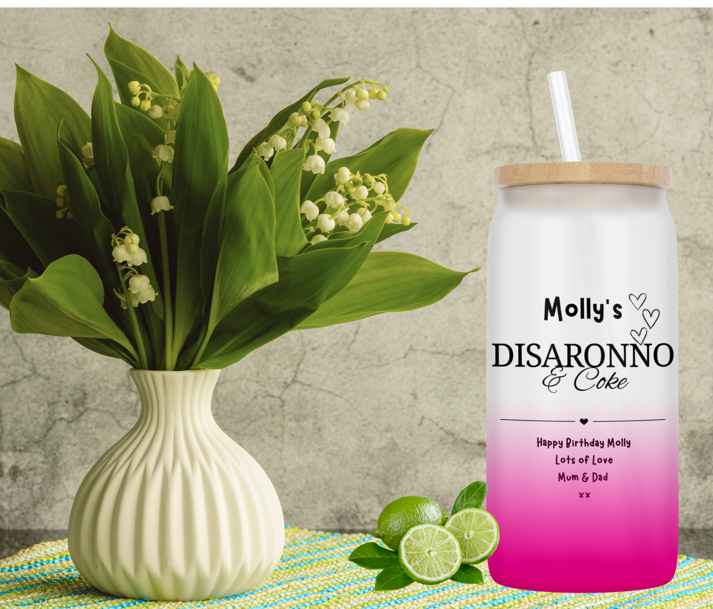 Personalised Ombre Coloured Glass Tumbler - Disaronno Design