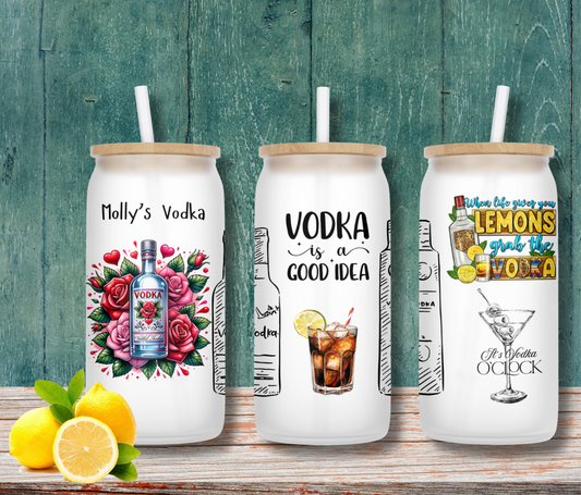 Personalised Frosted Glass Tumbler - Vodka Design