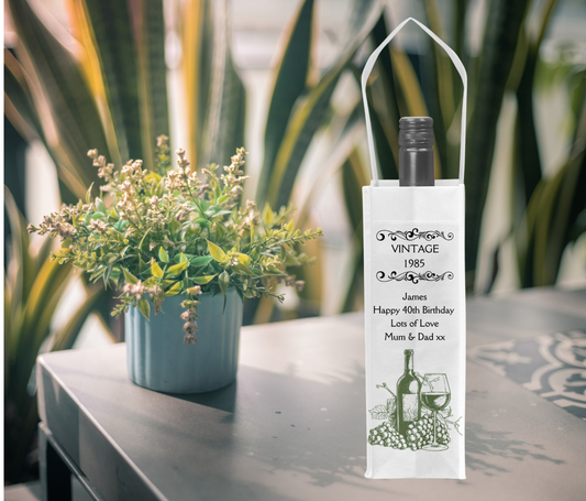 Personalised Bottle Gift Bag - Vintage White Wine Design