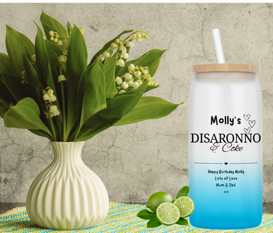 Personalised Ombre Coloured Glass Tumbler - Disaronno Design