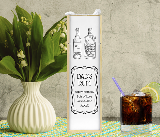 Personalised Wooden Bottle Gift Box - Black & White Rum Design