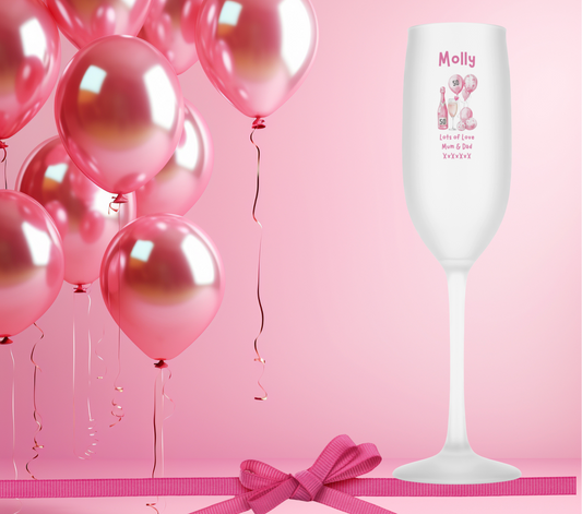 Personalised Flute Glass - 50th Birthday Pink Balloons