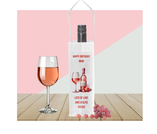 Personalised Bottle Gift Bag - Rose Wine Design