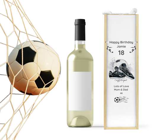 Personalised Wooden Wine Bottle Gift Box - Football Crazy Design