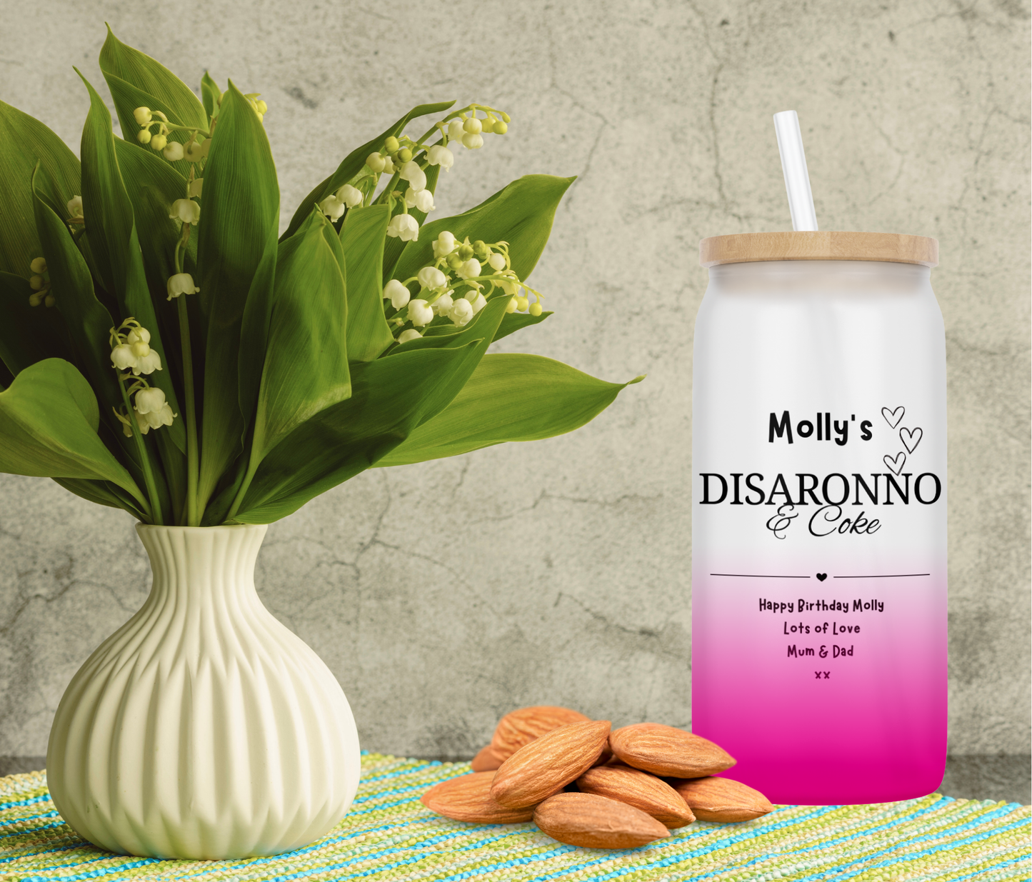 Personalised Ombre Coloured Glass Tumbler - Disaronno Design