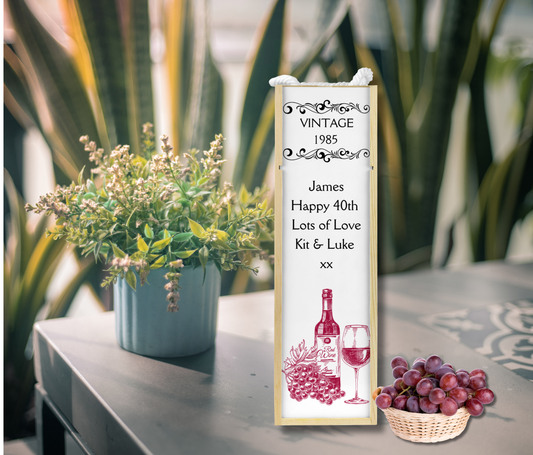 Personalised Wooden Bottle Gift Box - Vintage Red Wine Design
