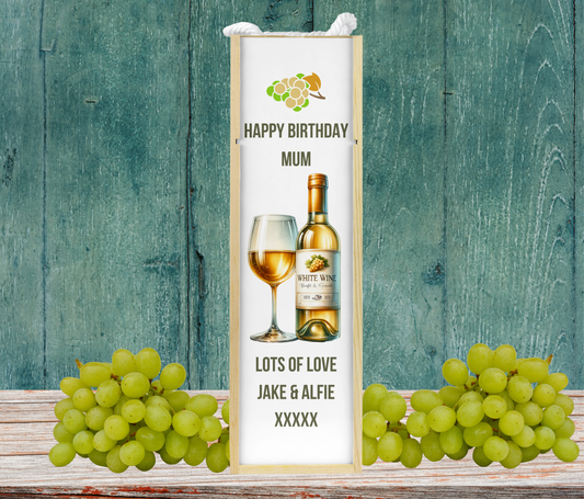 Personalised Wooden Bottle Gift Box - White Wine Design