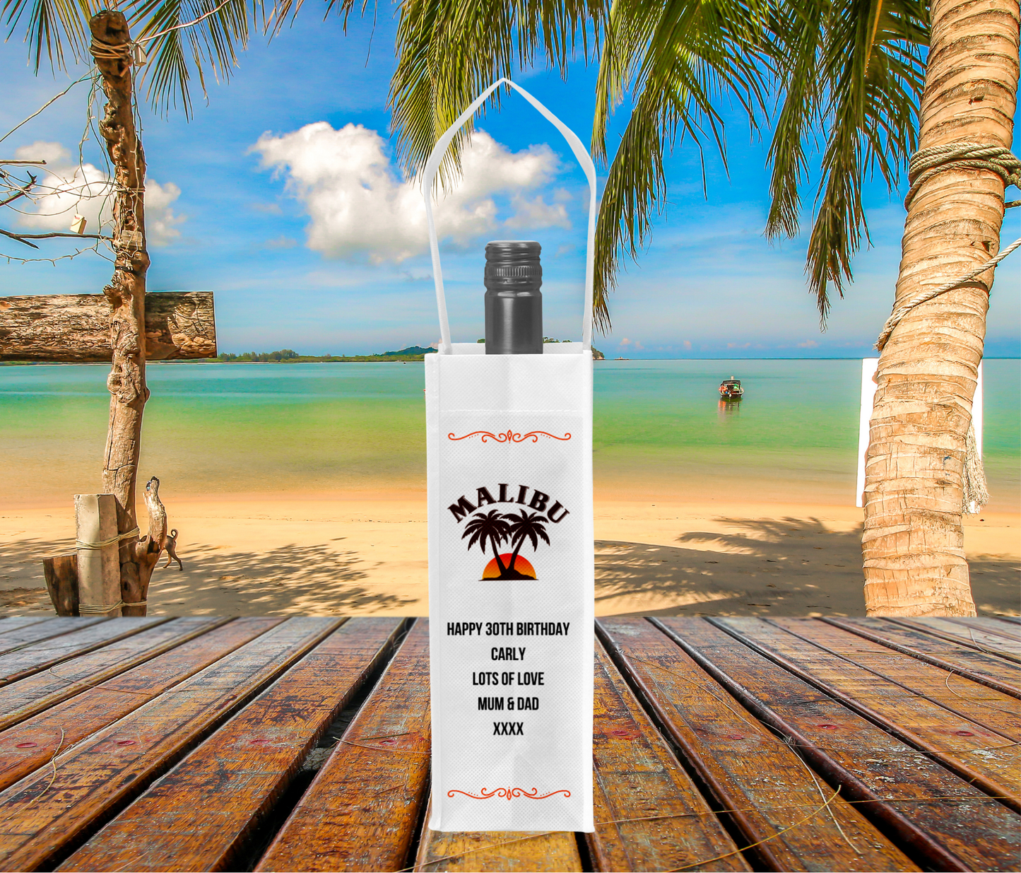 Personalised Bottle Gift Bag - Malibu Design