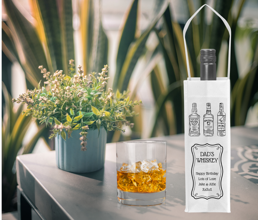 Personalised Bottle Gift Bag - Black & White Whiskey Design