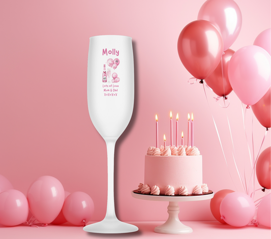 Personalised Flute Glass - 60th Birthday Pink Balloons