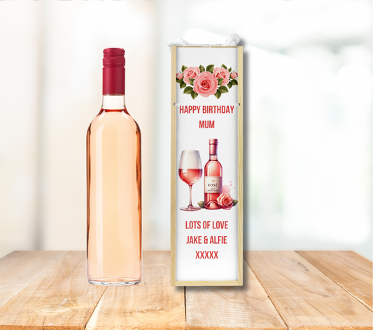 Personalised Wooden Bottle Gift Box - Rose Wine Design
