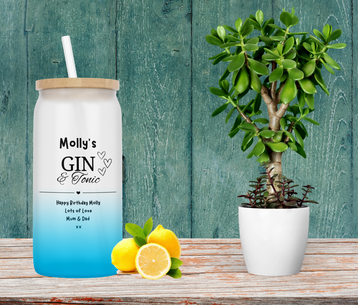 Personalised Ombre Coloured Glass Tumbler - Gin & Tonic Design