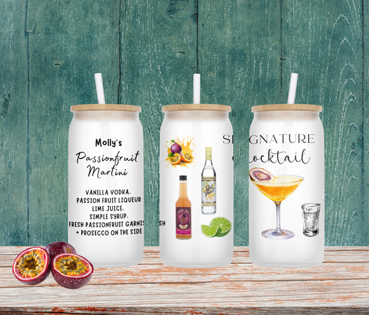 Personalised Frosted Glass Tumbler - Passion Fruit Martini Cocktail Design