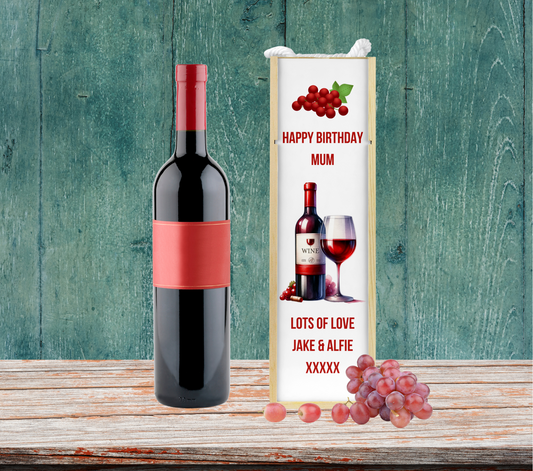 Personalised Wooden Bottle Gift Box - Red Wine Design