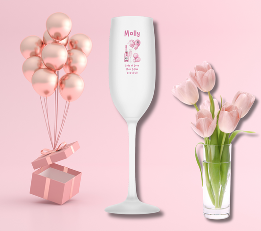 Personalised Flute Glass - 40th Birthday Pink Balloons