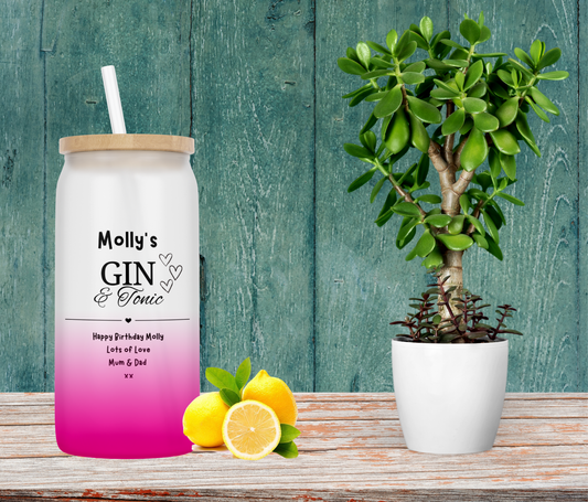 Personalised Ombre Coloured Glass Tumbler - Gin & Tonic Design