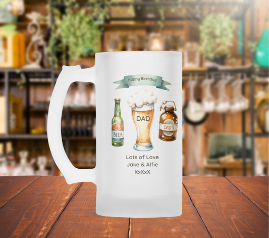 Personalised Frosted Glass Tankard - Beer Design