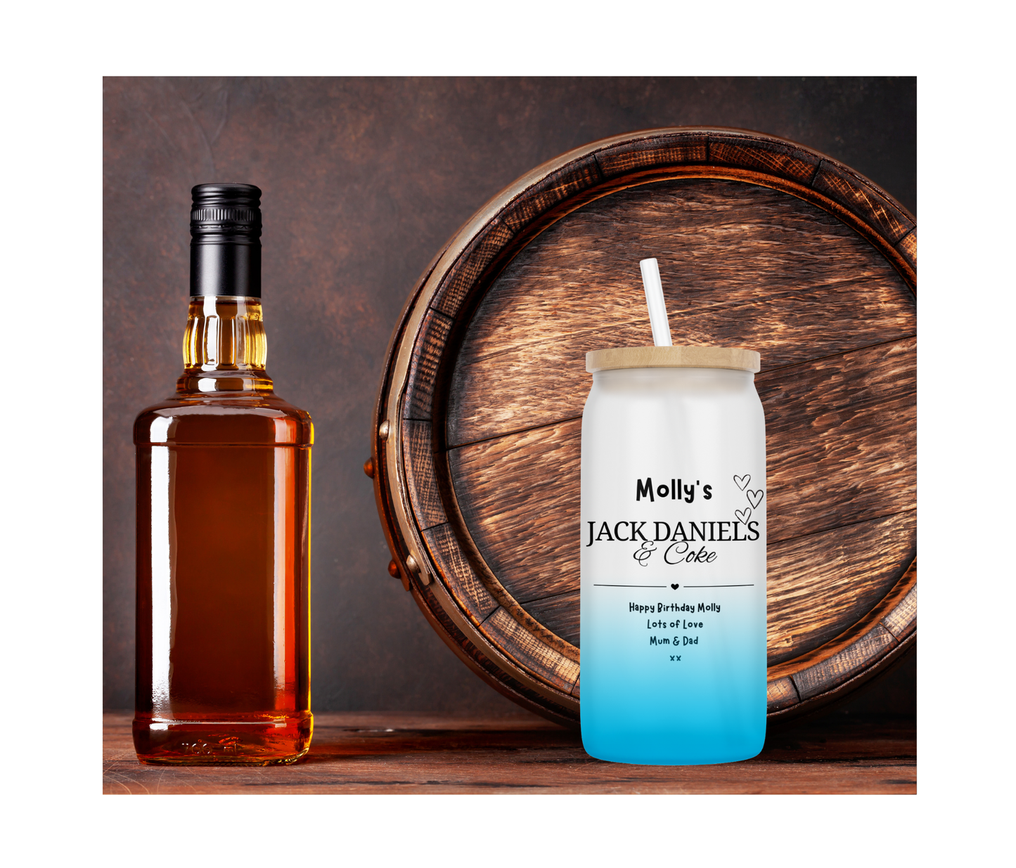 Personalised Ombre Coloured Glass Tumbler - Jack Daniels Whiskey Design