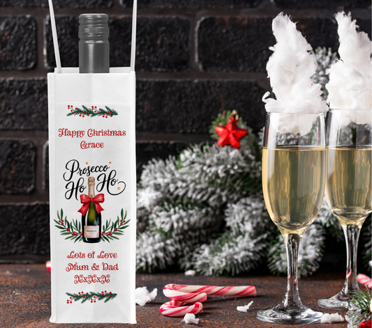 Personalised Bottle Gift Bag - Christmas Prosecco Ho Ho Design