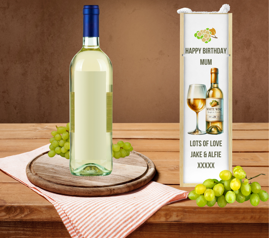 Personalised Wooden Bottle Gift Box - White Wine Design