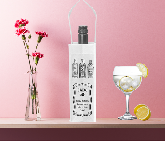 Personalised Bottle Gift Bag - Black & White Gin Design