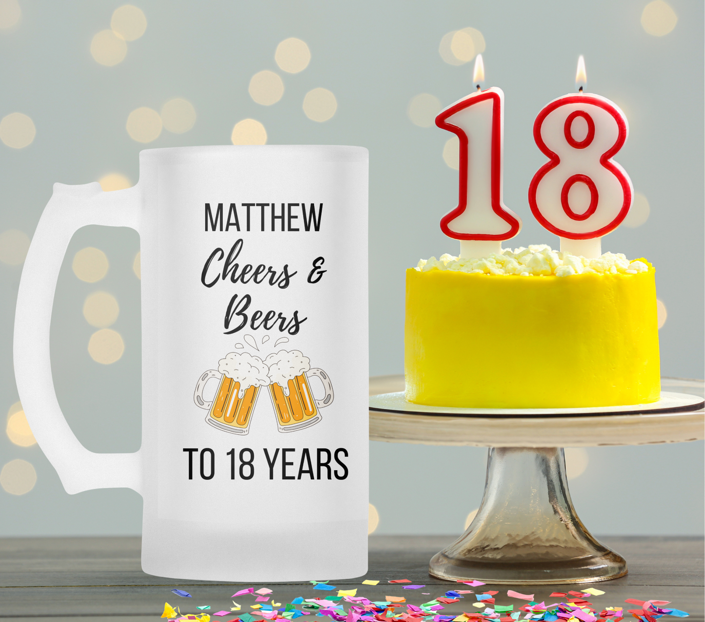 Personalised Frosted Glass Tankard - Cheers & Beers Birthday