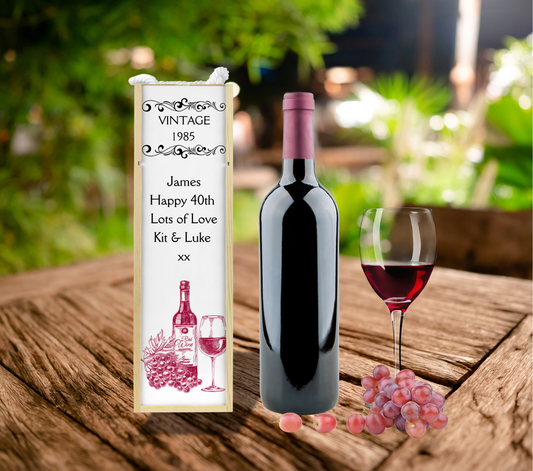 Personalised Wooden Bottle Gift Box - Vintage Red Wine Design