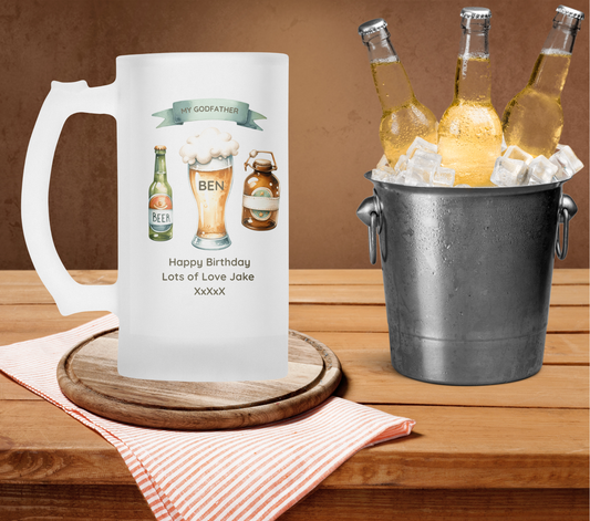Personalised Frosted Glass Tankard - Godfather Beer Design