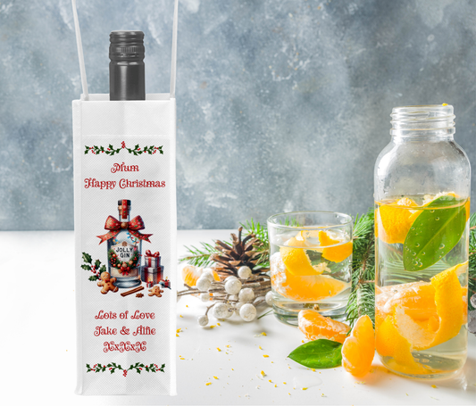 Personalised Bottle Gift Bag - Christmas Gin Design
