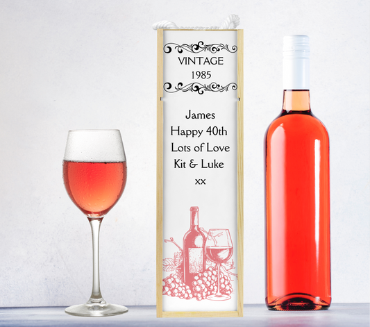 Personalised Wooden Bottle Gift Box - Vintage Rose Wine Design