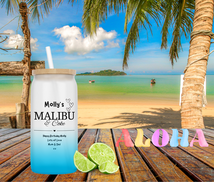 Personalised Ombre Coloured Glass Tumbler - Malibu Rum Design