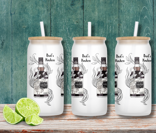 Personalised Frosted Glass Tumbler - Kraken Rum Design