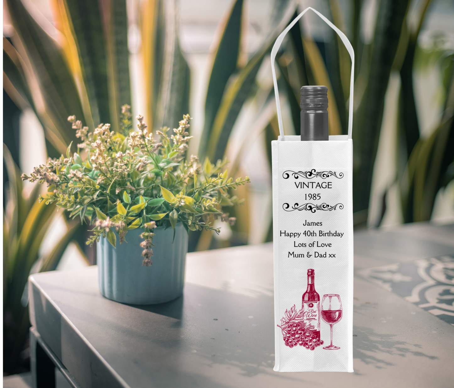 Personalised Bottle Gift Bag - Vintage Red Wine Design
