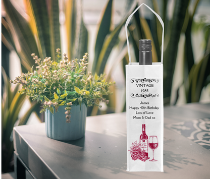 Personalised Bottle Gift Bag - Vintage Red Wine Design
