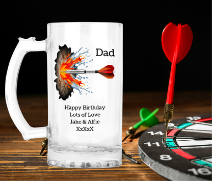 Personalised Clear Glass Tankard - Darts Design