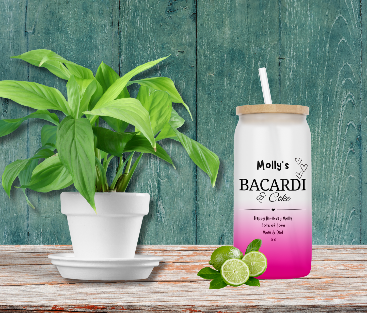 Personalised Ombre Coloured Glass Tumbler - Bacardi Rum Design