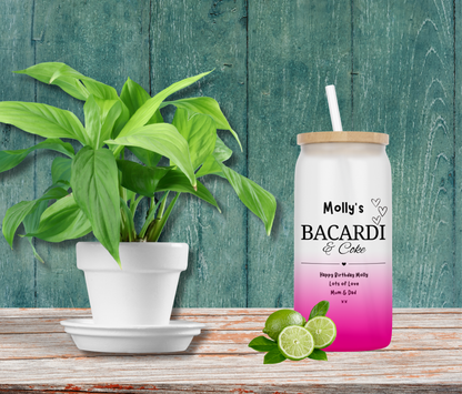 Personalised Ombre Coloured Glass Tumbler - Bacardi Rum Design