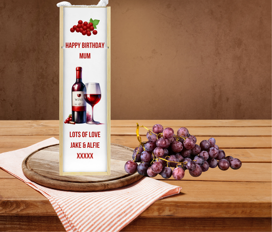 Personalised Wooden Bottle Gift Box - Red Wine Design
