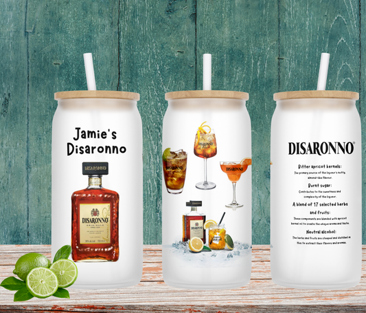 Personalised Frosted Glass Tumbler - Disaronno Design