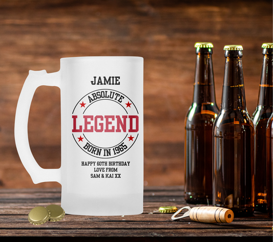 Personalised Frosted Glass Tankard - Birthday Legend