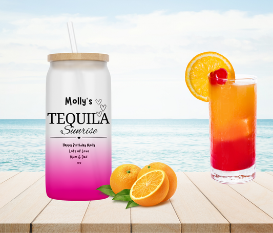 Personalised Ombre Coloured Glass Tumbler - Tequila Sunrise Design