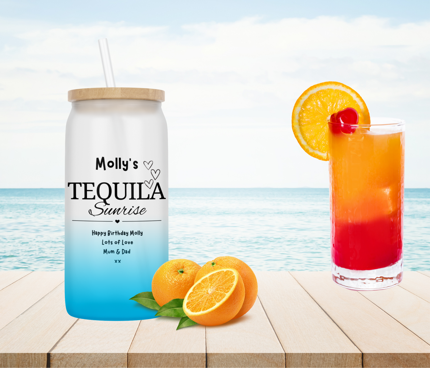 Personalised Ombre Coloured Glass Tumbler - Tequila Sunrise Design