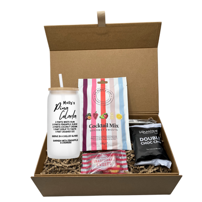 Personalised Pina Colada Cocktail Design Frosted Glass Tumbler Hamper Gift Box
