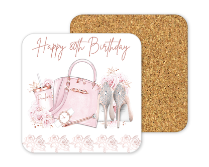 Personalised Drinks Coaster - Pink Shoes & Handbag Design